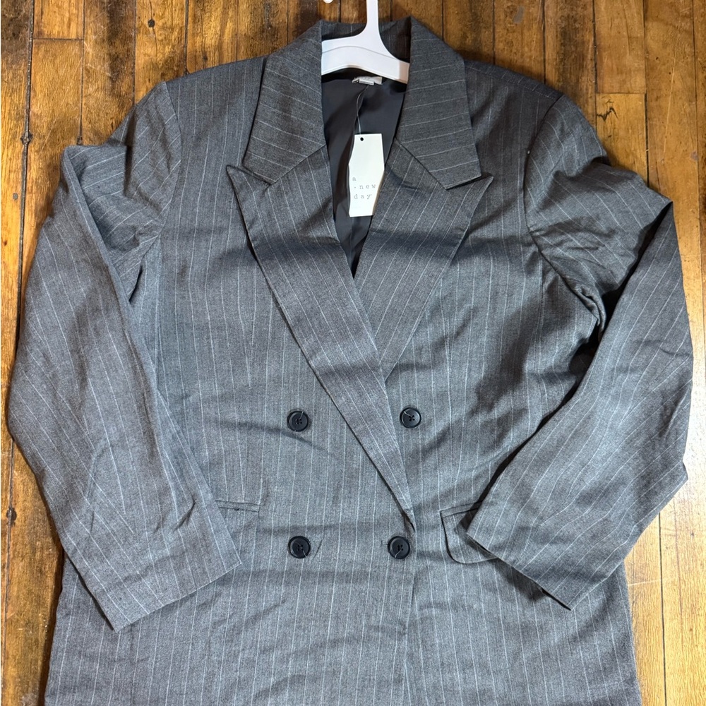 a new day Gray Pinstripe Double-Breasted Women's Blazer